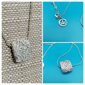 VTG TRIFARI Rhinestone Silver Rectangular Pendant W/ Silver Plated Snake Chain.